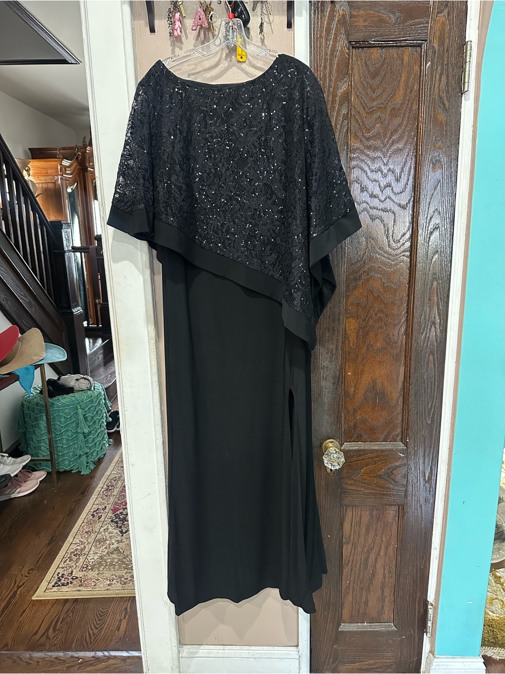R&M Richards Black Sequin Overlay Maxi Dress